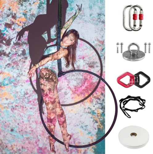 Ensemble de cerceaux aériens, kit Lyra à point unique avec matériel de gréement complet, anneau de fitness pivotant à 360° pour yoga aérien, options de taille réglable