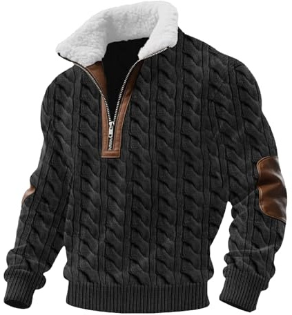 Stickad tröja för män, troyer grovstickad – herr sweatshirt med dragkedja, krage, sweatjacka, plyschtröja, ståkrage, gosig tröja, klassisk termojacka, vindtät tröja, utomhus, topp