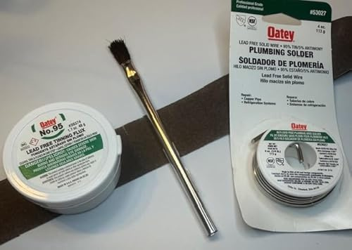 Plumbing Solder Kit, Includes 4oz Solder, No 95 Flux, Sanding Cloth, Flux Brush for soldering copper pipe and fittings in a convenient kit
