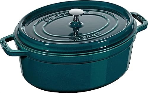 STAUB Cocotte, Gusseisen Bräter, Alle Herdarten inkl Induktion, Oval 37 cm, 8 L, Petrol-Blau