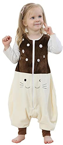 mama stadt Saco de Dormir de Animales para Bebés con Pies, Pijama Unisex Sin Mangas para Niñas Niños Pijama de Franela de Una Pieza 4 Estaciones para 1-2 años, Gato Marrón