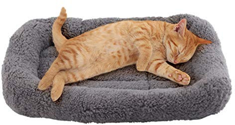 Enjoying Katzenbett Quadrat 38 X 26 cm, Wärme Katzenschlafplatz für Kleinen Hunde Katze Hasen, Sanft Katzenmatte mit Kopfkissen, Katzenkissen für Käfig Transportbox, Anti-Rutsch, Waschbar