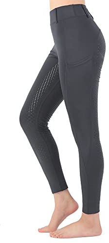 Women Equestrian Breeches Riding Tights Pockets,Women Training Breeches Pants with Silicone Grip(Grey，XL)