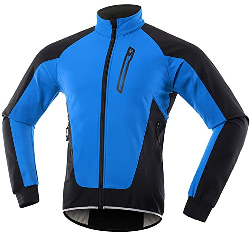 LOXO CASE Veste de Cyclisme Hommes Coupe-Vent Thermique Imperméable VTT Vélo Équitation Course Automne Hiver Veste Manteau pour Cyclisme à Randonné, Course à Pied,Blue,L