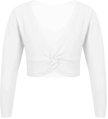 TiaoBug Kinder Mädchen Ballett Wickeljacke Bolero Praktische und Wärmende Ballettjacke Langarm Baumwolle Jäckchen Schulterjacke Weiß D 134-140