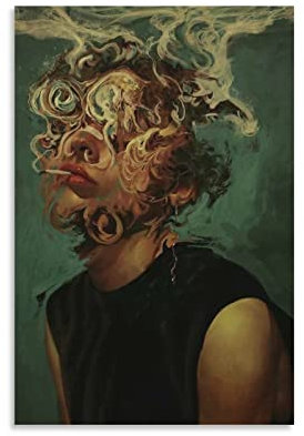Surreal Portrait-Kunst, Vaporwave Smoking Women Retro-Poster, dekoratives Gemälde, Leinwand, Wandkunst, Wohnzimmer, Poster, Schlafzimmer, Gemälde, 20 x 30 cm