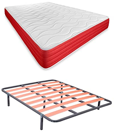 DUÉRMETE ONLINE Cama Completa con Colchón Lite Reversible (Cara Invierno/Verano) Somier Basic con 4 Patas Abrazadera, Gris, 90 x 190 cm