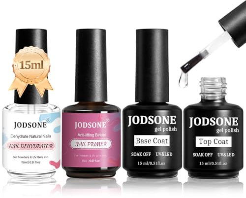 JODSONE 15ml x 4 Nagelentwässerer, Base Coat Top Coat Gel UV LED Nagellack Set No Wipe Unterlack & Überlack,glänzend, schnell trocknend, langlebig, DIY-Nagelkunst-Design, langlebiges Geschenk