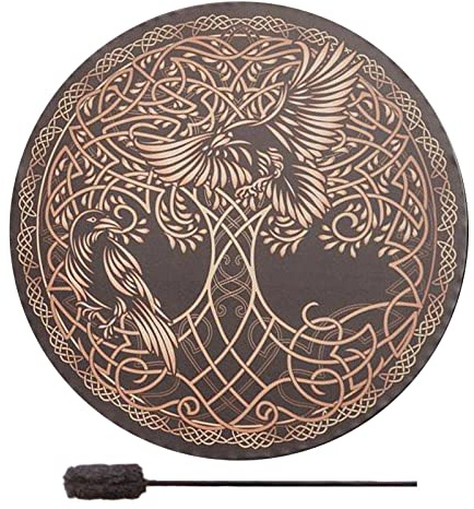 chamán, 25 cm, mano con mango tambor, tambor chamánico hecho a mano, madera, marco para música espiritual, curación sonido, meditación, decoración del hogar, instrumentos percusión