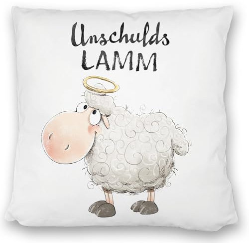 Schaf Kissen satiniert mit Spruch Unschuldslamm Flauschiges Bauerntier Cartoon Schaf PlüschKissen satiniert Witzig Ideal für Bauernhof Fans Geburtstag