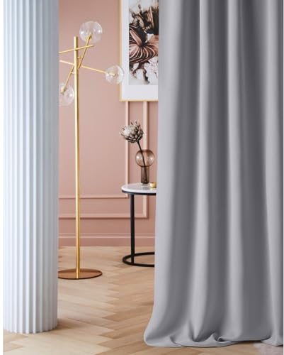 ROOM99 Gardin med veckband Laurel 140 x 280 cm bredd x höjd, mörkläggning, ogenomskinlig skjutgardiner, gardin, vardagsrum, sovrum för skensystem, ljusgrå, 1 st