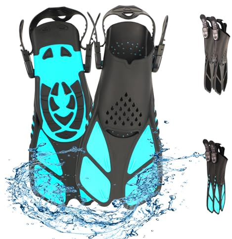 Gohytal Pinne da snorkeling, pinne regolabili per adulti, unisex, dimensioni da viaggio, per nuoto, snorkeling, pinne da snorkeling e allenamento in acqua, per uomini, donne, bambini, S/M