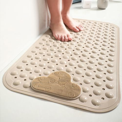 Moulaelos Alfombrilla de ducha antideslizante, 70 x 40 cm, alfombrilla de baño antideslizante con ventosas, alfombra para plato de ducha antideslizante confort masaje, lavable a máquina, caqui