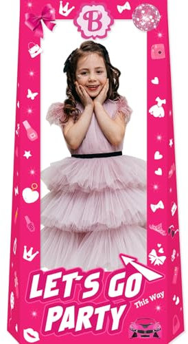 Hot Pink 4.5ft Tall Life Size Stand-in Cardboard Doll Photo Booth Props for Girls Birthday Party Decorations Pink Princess Doll Theme Decor Photoshoot Let's Go Party Supplies(53.9 * 39.3inches)