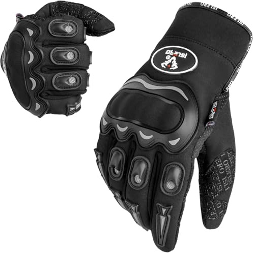 Islero Guantes de motocicleta para hombres y mujeres, guantes de motocicleta transpirables y resistentes para pantalla táctil, color negro, talla L