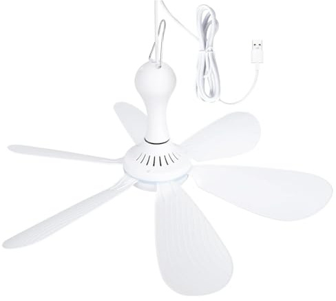 JANZU Silent 6 Leaves USB Powered Ceiling Canopy Fan Hanging Fan for Camping Bed Dormitory Tent