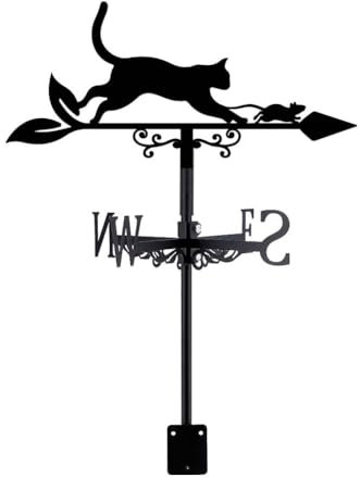 SUPERDANT Wetterhahn In Katzen Und Mausform Tier Wetterhahn fürs Dach Aus Schwarzem Wetterfahne Gartenkunstdekor Windrichtung Für Dach Hof Außenbereich Bauernhof Garten Terrassendekor