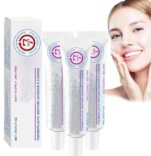 Kit di reline in silicone per protesi, cuscino adesivo per protesi termoplastica, adesivo per protesi dentaria, kit morbido per protesi, crema adesiva per protesi (3 pezzi)