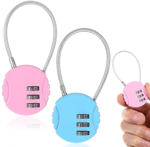 2 cerraduras de combinación de 3 dígitos para equipaje, cerradura de combinación pequeña de seguridad, para candado de cable, taquilla, cerradura de combinación (rosa y azul)
