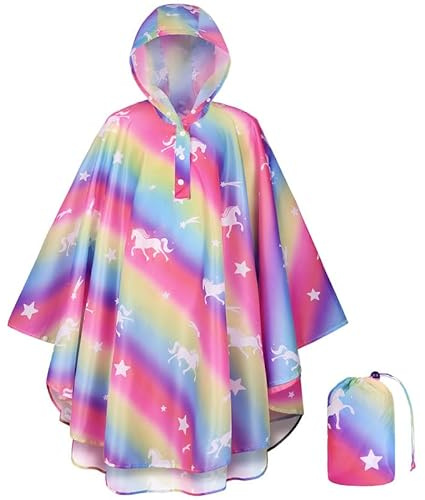 HAGOT Kids Rain Poncho, Reusable Portable Kids Raincoat, Children Rain Cape Rain Resistant Ponchos with Hoods and Buttons, Girls Boys Lightweight Rainwear for School Cycling Camping