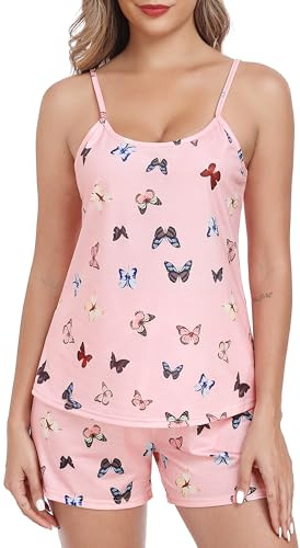 Lovasy Pyjama Short Femme Été Court Ensemble de Pyjama 2 Pièces Haut Imprimé Cœur et Short Vêtement de Nuit Court Léger