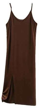 Ropa Interior de Vestido para Mujer con Correa de Espagueti, Vestido Largo Sólido, Camiseta de Manga Corta, Vestidos Sin Mangas para Mujer, marrón, S