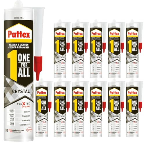 One For All Kristallklar – Montagekleber Transparent – 4in1 Kleben, Dichten, Montieren & Füllen – Hochleistungskleber für Innen & Außen – Superstark, Wasserfest, UV-beständig – 1K Kleber (12 x 290g)