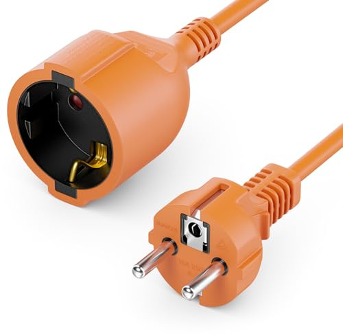 deleyCON 20m Förlängningskabel Strömkabel Nätkabel Förlängning, Skyddskontakt Stickpropp Typ F (CEE 7/7) till Uttag (CEE 7/3), Beröringsskydd, TV PC Dator Projektor - Orange