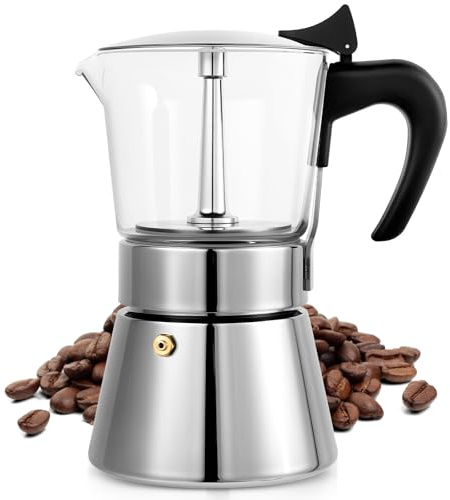 Suiitat 9 Cup 450ml Glass Moka Pot, Stovetop Espresso Maker, Silver