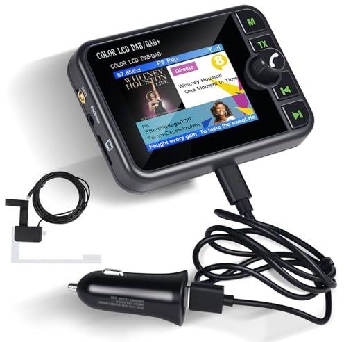 DAB/DAB+ Adapter für Auto - 2,4 Zoll LCD Display mit FM-Sender & Bluetooth - AUX-Eingang & TF-Karten MP3-Player - Autoscan & Service-Following Funktion