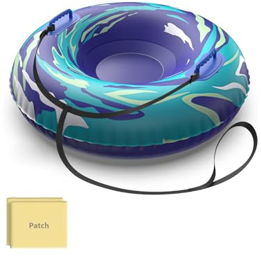 UOLUUK Snow Tube with Towable Tow Rope, 47 Inch Heavy Duty Inflatable Sled Premium Abrasion-Resistant Thickened Bottom Sledding Tubes for Winter Outdoors Double Patch Kit Included