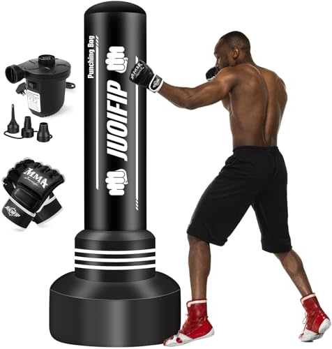 NZQXJXZ Boxsack Erwachsene 180cm, Aufblasbare Boxsack Stehend Freistehende mit Boxhandschuhen und Pumpe Kickboxsäcke Ausrüstung für das Training MMA Muay Thai Fitness zu verwenden