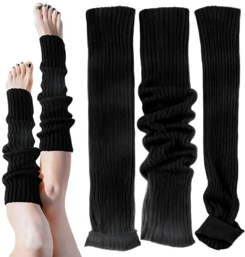 JETOP 3 Paar Stulpen Damen Schwarz 40cm Gestrickte Beinstulpen Damen Warme Legwarmers Und Stulpen Mädchen Gilt Für Ballett Tanz Yoga Rollenspielkostüme Winter Alltagskleidung