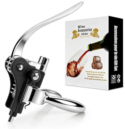 Sacacorchos de acero inoxidable, abrebotellas manual para todo tipo de corchos, sacacorchos de palanca para los amantes del vino y el hogar, robusto abridor de vino para uso profesional y uso diario