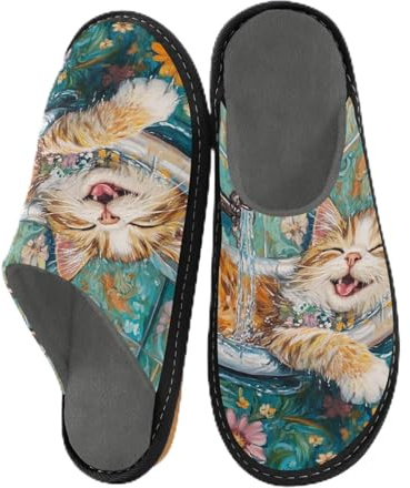 KLL Cute Norwegian forests Cat Cats Retro Bathtub Womens House Shoes Memory Foam Womens Indoor Slipper Size 8