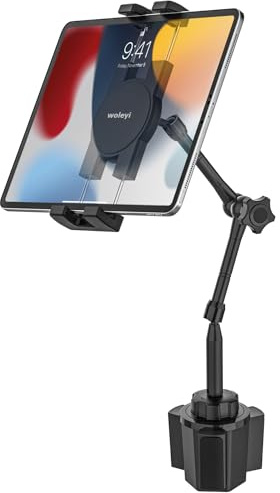 woleyi Ultra-Flexible Car Tablet Mount for Cup Holder - [Aluminum Arm & Full-Range Adjustable] Truck RV Camping Vehicle Cupholder Mount for Tablets Phones, iPad, Galaxy Tab, Fire, iPhone, 4-13