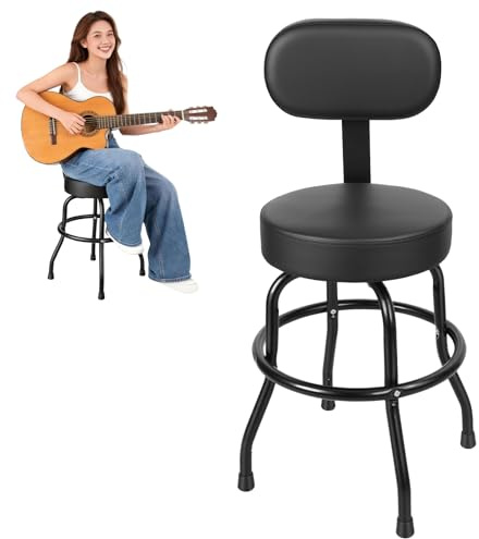 Fogcroll Tabouret de Guitare avec Dossier, Chaise de Musicien Pivotante à 360°, Assise Rembourrée avec Repose-Pieds, Tabouret Haut pour Guitare Acoustique, Électrique et Basse
