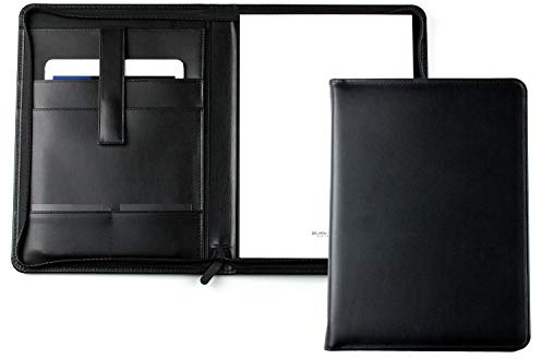 DELMON VARONE - Personalisierbare Tablet Schreibmappe DIN A4 aus Premium Boxcalf Leder schwarz, Organizer Konferenzmappe mit Notizblock und Stiftschlaufe, Dokumentenmappe mit Reißverschluss