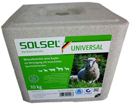 Solsel Mineralleckstein Universal ohne Kupfer 10 kg für Schafe Rinder Pferde Wild (1x 10 kg GP 1,20€/kg)