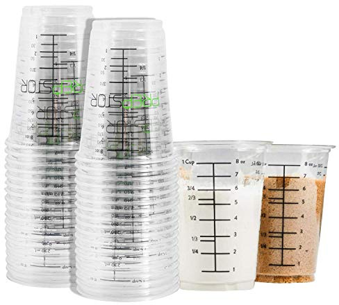 Disposable Measuring Cups for Resin - Pack of 20 8oz Clear Plastic Measuring Cup for Epoxy Resin, Stain, Paint Mixing - Half Pint Reusable Multipurpose Mixing Cups for Cooking and Baking