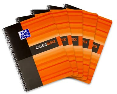 Oxford Collegeblock A4 kariert, Lineatur 28, 120 Blatt, orange-schwarz, 5 Stück