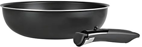 Sitram 713777 Wok Aluminium Ø 28 cm - Colori Noir - Manche amovible SITRAMOVIBLE - Tous feux dont induction - revêtement noir anti-adhérent sans PFOA