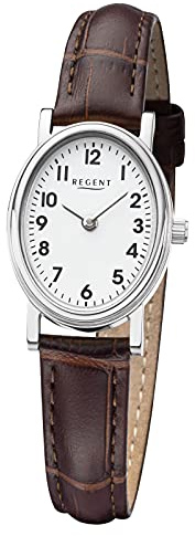 Regent Damen Armbanduhr aus Edelstahl und Leder in der Farbe Silber-Braun 28mm x 32mm, Wasserdichtigkeit: 3Bar, 12111319