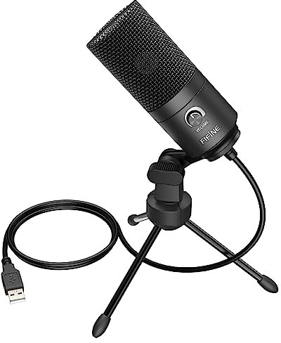 FIFINE USB Mikrofon PC Gaming, Microphone für MAC PS4 PS5, Podcast Mikrofon mit Ständer, Studioqualität Aufnahme kondensator Microfon für Streaming, Studio -Schwarz