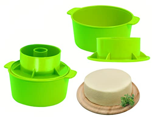 Lot de 2 kits de fabrication de fromages perforés avec piston de 1,2 litres pour faire du fromage - Couleur : vert