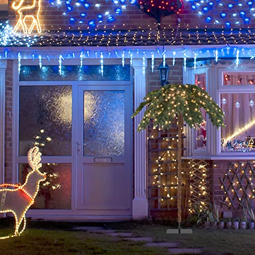 GOPLUS 180 cm konstgjord julgran, tropisk julpalm med 250 varmvita LED-lampor, 813 PVC-grenspetsar och metallfot, ljusträd, juldekoration för hem, kontor och butiksskåp