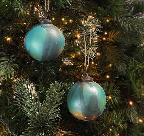 Christbaumkugeln Petrol Echt Glas 2 Stück Türkis Vintage-Stil Weihnachtskugeln