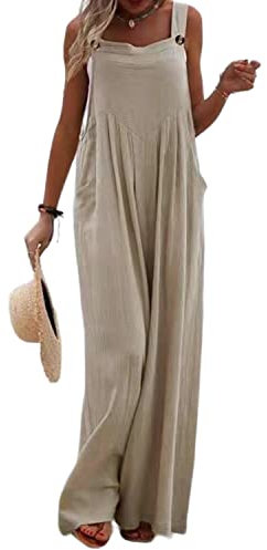 Runstarshow Womens Overalls Casual Loose Dungarees Ladies Jumpsuits UK Romer Oversized Women Wide Leg Playsuit with Pockets Solid Color Plus Size 8-26 Summer Trousers Pants Khaki