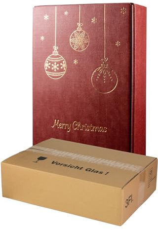 5x Wein-Versand-Set/ 3er Flaschen Geschenkkarton Weihnachten Rot/Gold + zertifizierter Versandkarton