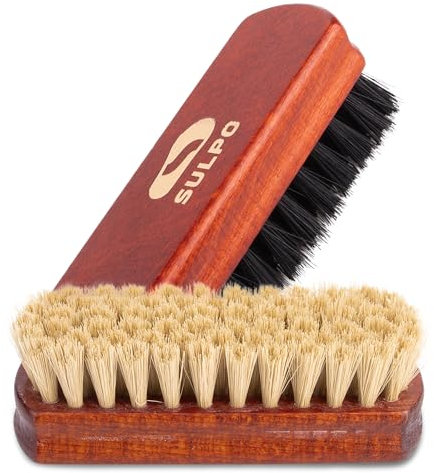 SULPO Brosse à chaussures - Longueur : 12 cm - Kit de cirage de chaussures - Brosse à chaussures - Brosse à cuir - Brosse à saleté à poils souples noirs et naturels - Lot de 2 - Entretien des